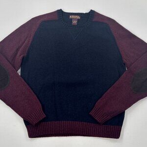 Brooks Brothers Wool Mens Sweater Large 100% Italian Lambswool Elbow Patches Y2K